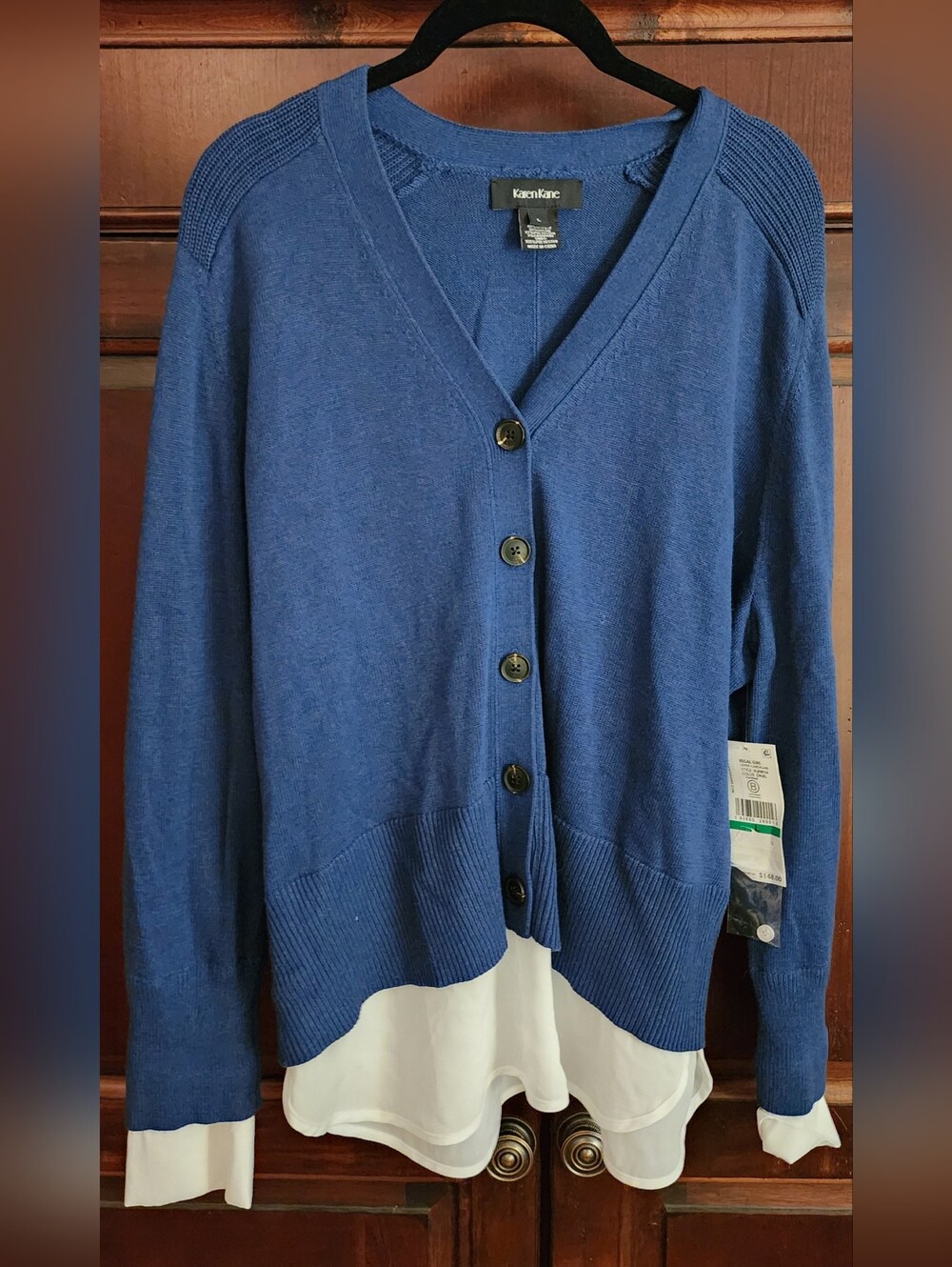 Karen KaneButton-Front V-Neck Twofer Sweater, Size L